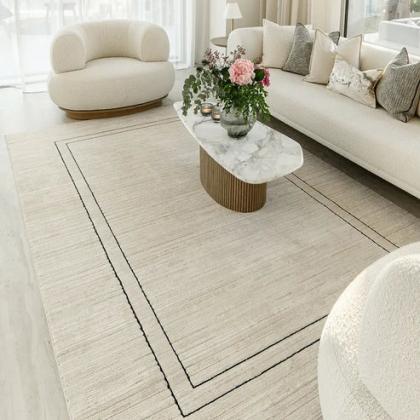 Zen Colin - Contrast Black Rectangular Border Beige Carpet